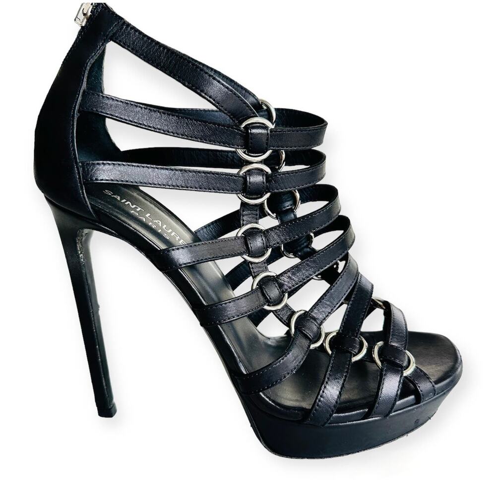 Saint Laurent Nina Cage Sandals Size 38.5 Calfskin Black w/Box Dustbag 316198 - Picture 1 of 12